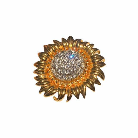 JOAN RIVERS GOLDEN SUNFLOWER BROOCH WITH PAVE CLEAR CRYSTAL CENTER - Picture 7 of 16